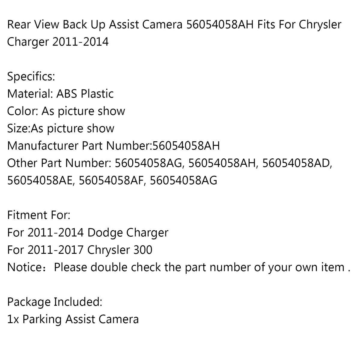 Camera For Assist Motor Up Chrysler 2011-2014 Back 56054058AH Rear Charger Genic Fits View