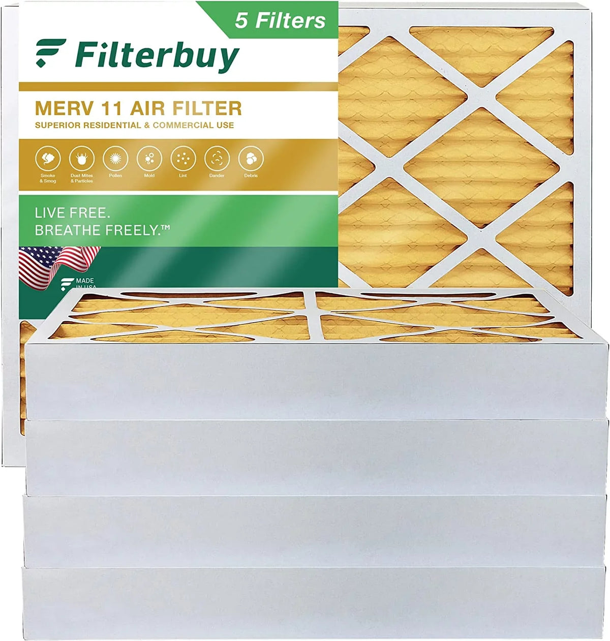 11 HVAC (5-Pack) AC Furnace Filters MERV Pleated 16x20x4 Filterbuy Air