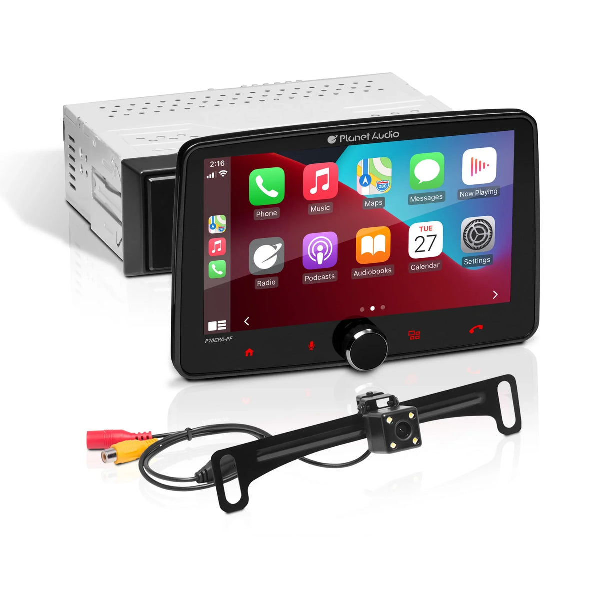 Stereo Android No Auto, CarPlay, Apple Radio Receiver, Din, AM/FM Audio Inch - Player, Car P70CPA-PCF Planet Single Camera Bluetooth, CD Backup 7 Touchscreen, DVD
