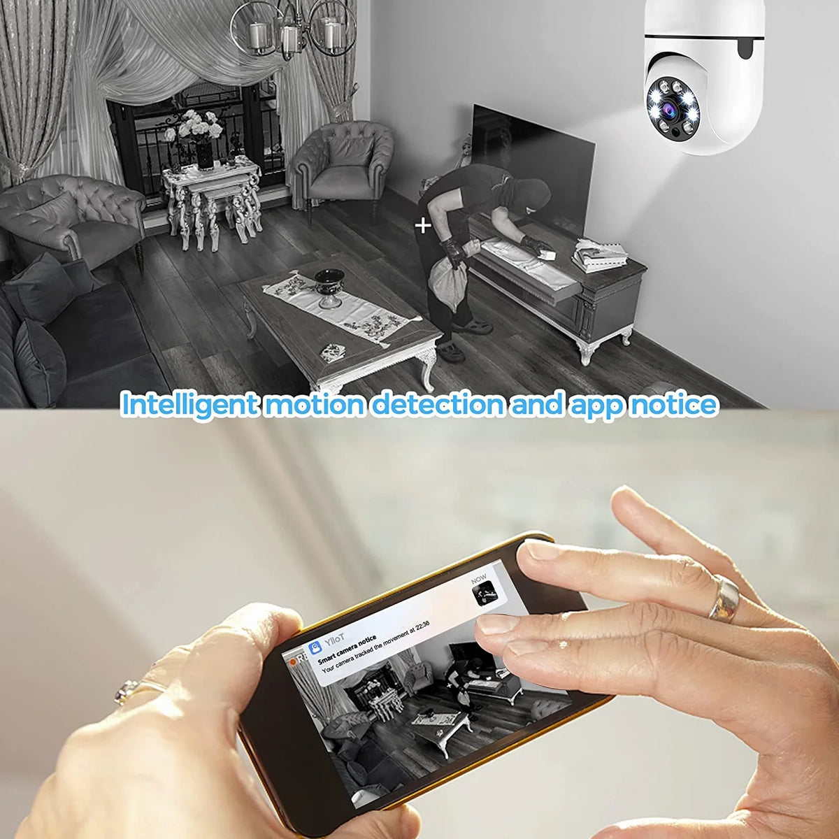 Alarm, Detection Storage Card Camera Motion PTZ2.4GHz Security Camera, 2 Light Indoor APP Cloud Degree Local Access, & Camera, Outdoor and Home Bulb and + Pack WiFi 360 32GB (Two), Wireless 5G SD