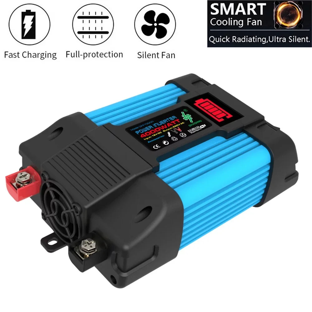 2 DC Wave Sine 12V To Inverter LCD Power Pure Display USB Car 4000W 110/220V AC