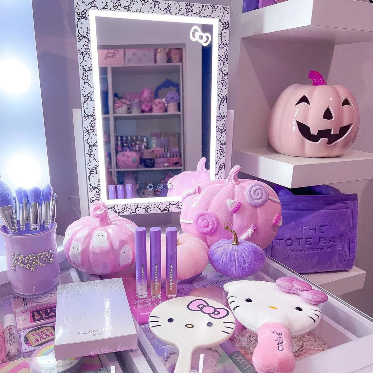 Lights 360 Impressions 3X Mirror Hello and Degree Touch (White) Quality and Frame Swivel Lighted with LED Magnification, Vanity Kitty Makeup Iron Tri Vanity with Tone Mirror Mirror, Cute