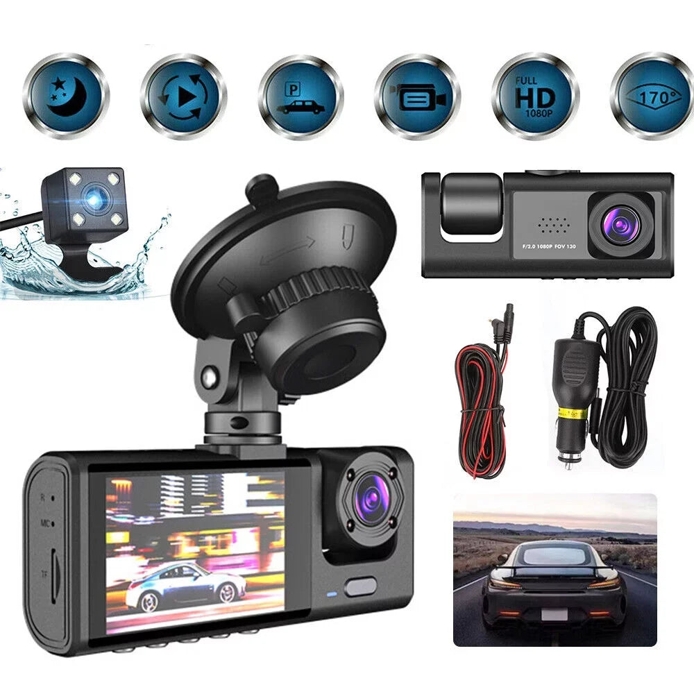 Front/Rear/Inside Dash Cam G-sensor 1080P Dual Lens Jinyi Camera Video Car Recorder