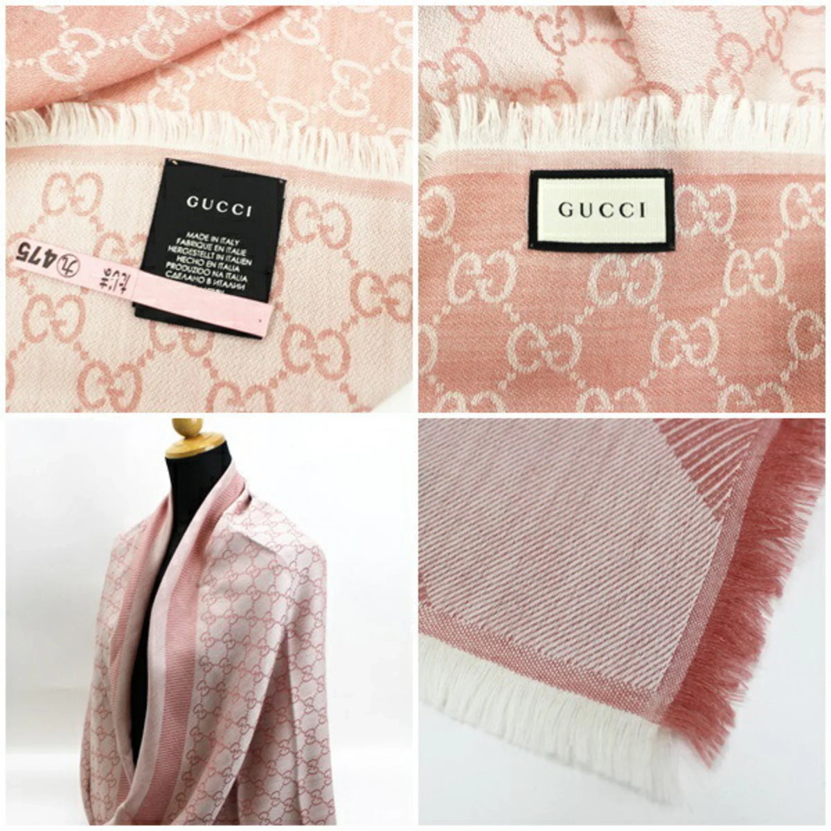 large GG ladies GUCCI Gucci wool shawl pink (Good) silk stole Pre-Owned pattern