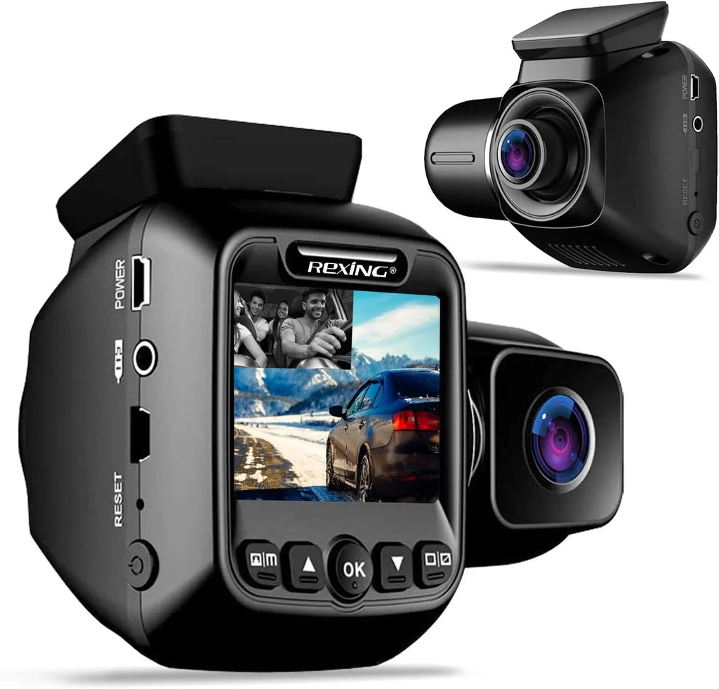Dash Box 1080p Cam 2” BLACK Max LCD Mini Camera Rexing - 128GB Open W202 Front/Cabin Dual