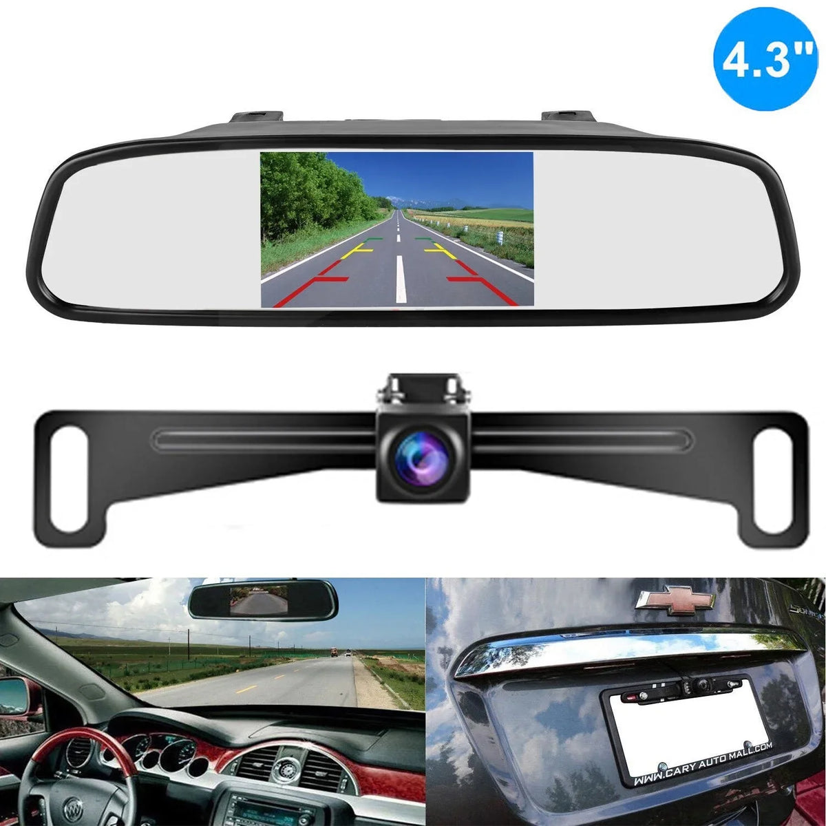 Camera System HD 4.3inch Car License Rear Parking Plate Reverse View Backup Monitor