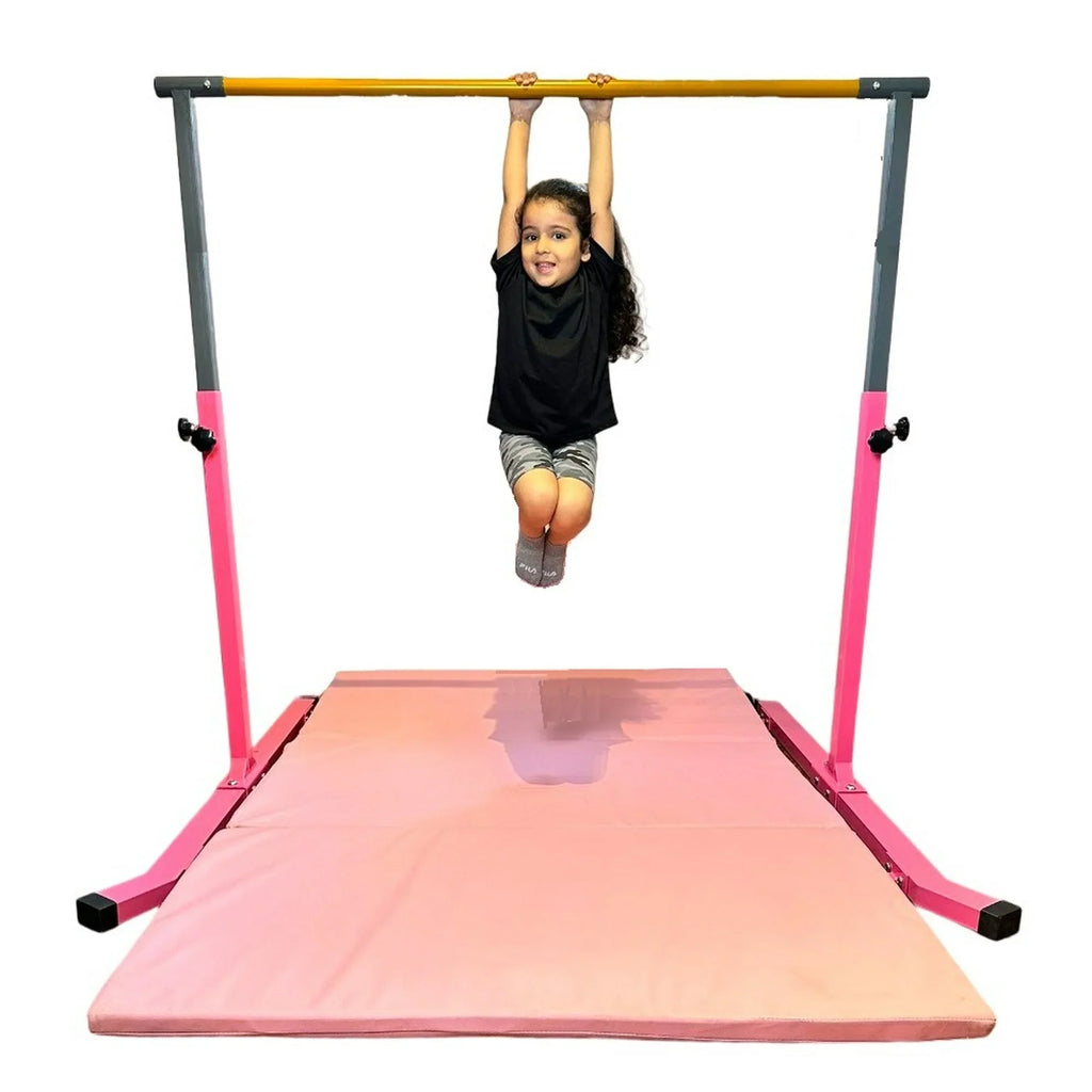 Gymnastics, Durable Bar Equipment, Gymnastic Junior Training Heavy for Kip 5 Duty Star-TD Strong Legs, Expandable Bar, FT, Height Adjustable and Pink Home Horizontal 3-5 Curved Kids,
