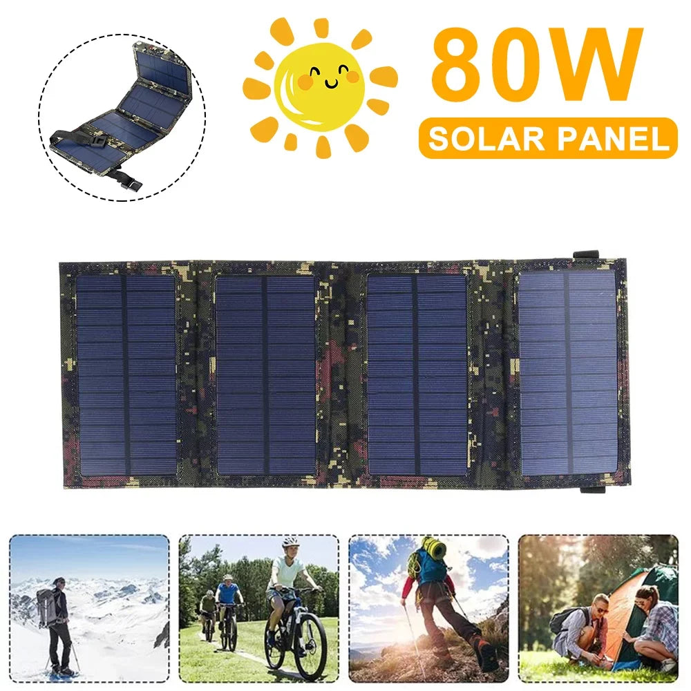 Hiking Outdoor 80W USB Power Panel Phone Folding JLLOM Solar Camping Bank Charger