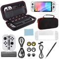 EEEkit for Kit Tempered Nintendo Carrying Glass OLED, Switch Thumb with More, Protector, Bundle 16-in-1 Grips, Black Case, Accessories Accessories Fit Case, Cover Protective Screen and
