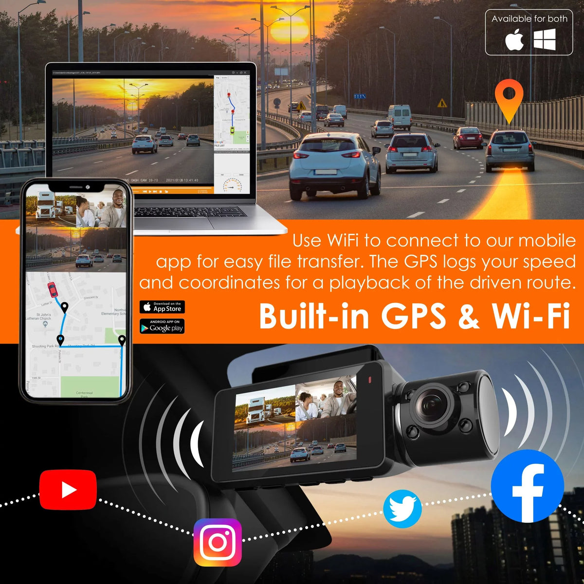 Cabin Wi-Fi Dashcam Channel Camera with Rexing Rear 3 Built-in Front, and & GPS V33 1440p+1440p+1440p