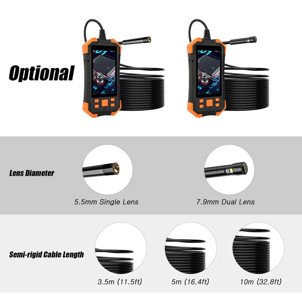 with Semi-rigid Inch Dual Light/ IPS LED Screen Probe/ Industrial 4.3 7.9mm for TF Card Borescope IP67 Pipeline Lens Slot Inspection with Inspecti Cable/ 1080P Automobile Camera Waterproof
