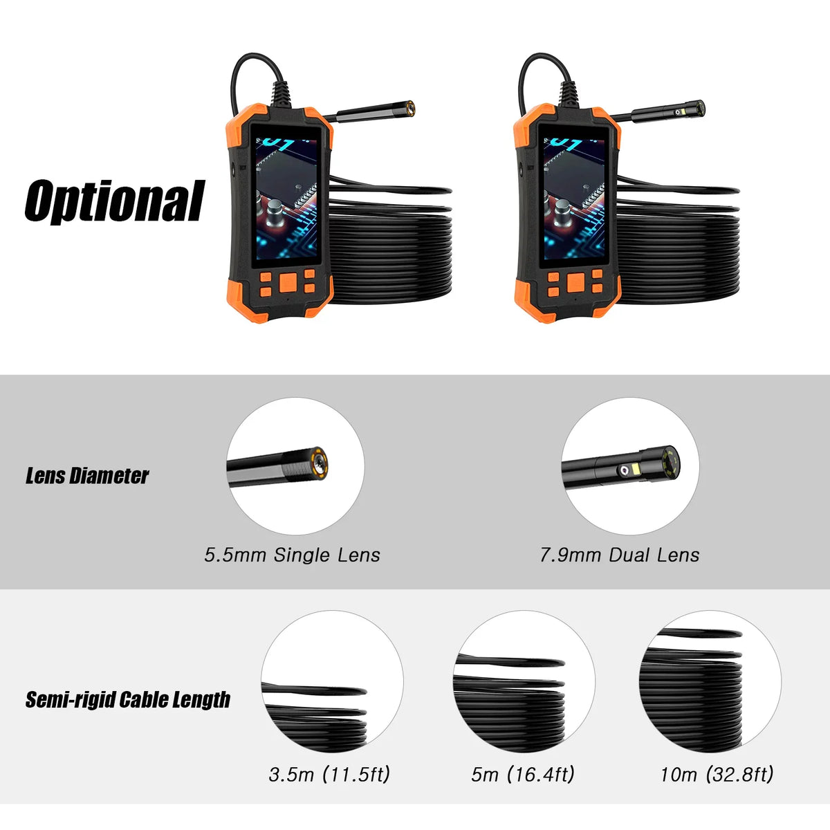 with Semi-rigid Inch Dual Light/ IPS LED Screen Probe/ Industrial 4.3 7.9mm for TF Card Borescope IP67 Pipeline Lens Slot Inspection with Inspecti Cable/ 1080P Automobile Camera Waterproof
