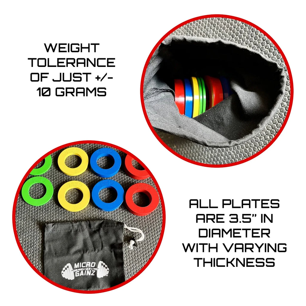 Set Plate Multi-Color Calibrated Gainz Micro Bag- w/ Plates Made Barbells, Fractional Plate .25LB-.50LB-.75LB-1LB Olympic in Set) of (8 USA For Weight