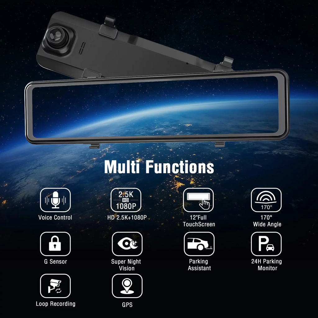 for Assist, 10" Camera, Backup Full Mirror Waterproof Loop and Dash Rear Rear Front Mirror Car, Touch View Reverse 1080P Recording, Dual G-Sensor Camera Camera, Screen, 2.5K TOGUARD Parking Dash Cam