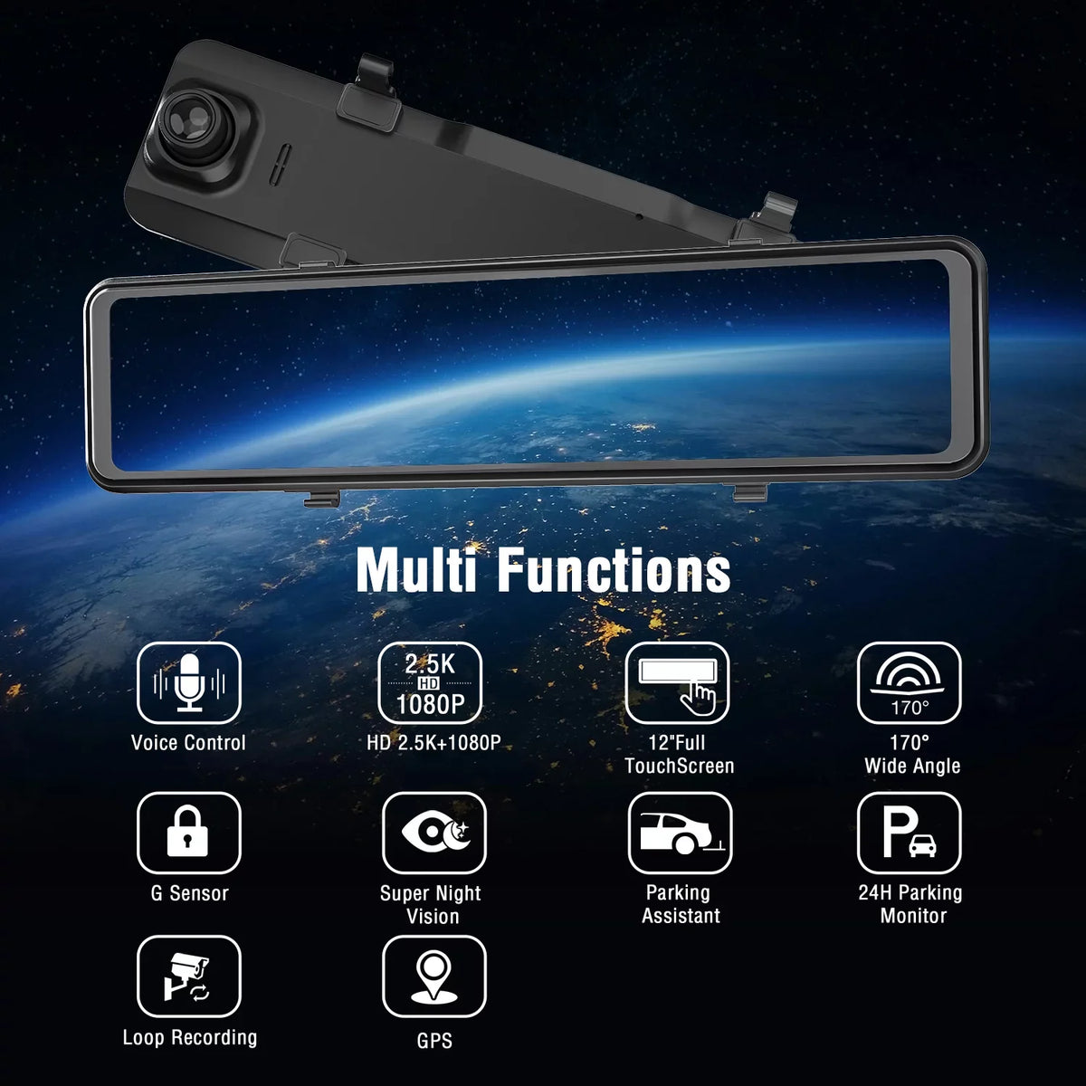 for Assist, 10" Camera, Backup Full Mirror Waterproof Loop and Dash Rear Rear Front Mirror Car, Touch View Reverse 1080P Recording, Dual G-Sensor Camera Camera, Screen, 2.5K TOGUARD Parking Dash Cam