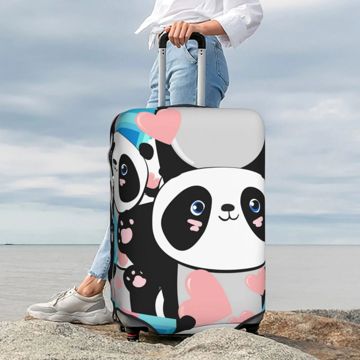 Medium Looking Hearts Luggage Anti-Scratch Cover,Durable, Cute Washable Suitcase Pink New Haiem Keep - Protector Technology Luggage With Your Panda