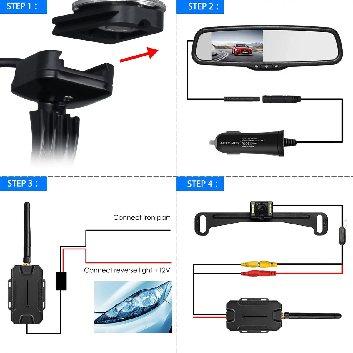 Wireless Interference, for OEM Backup Waterproof Back 68 IP Car/Trucks, Upgrade Super T1400 No Wiring, Vision Camera Night Camera AUTO-VOX Look No Up