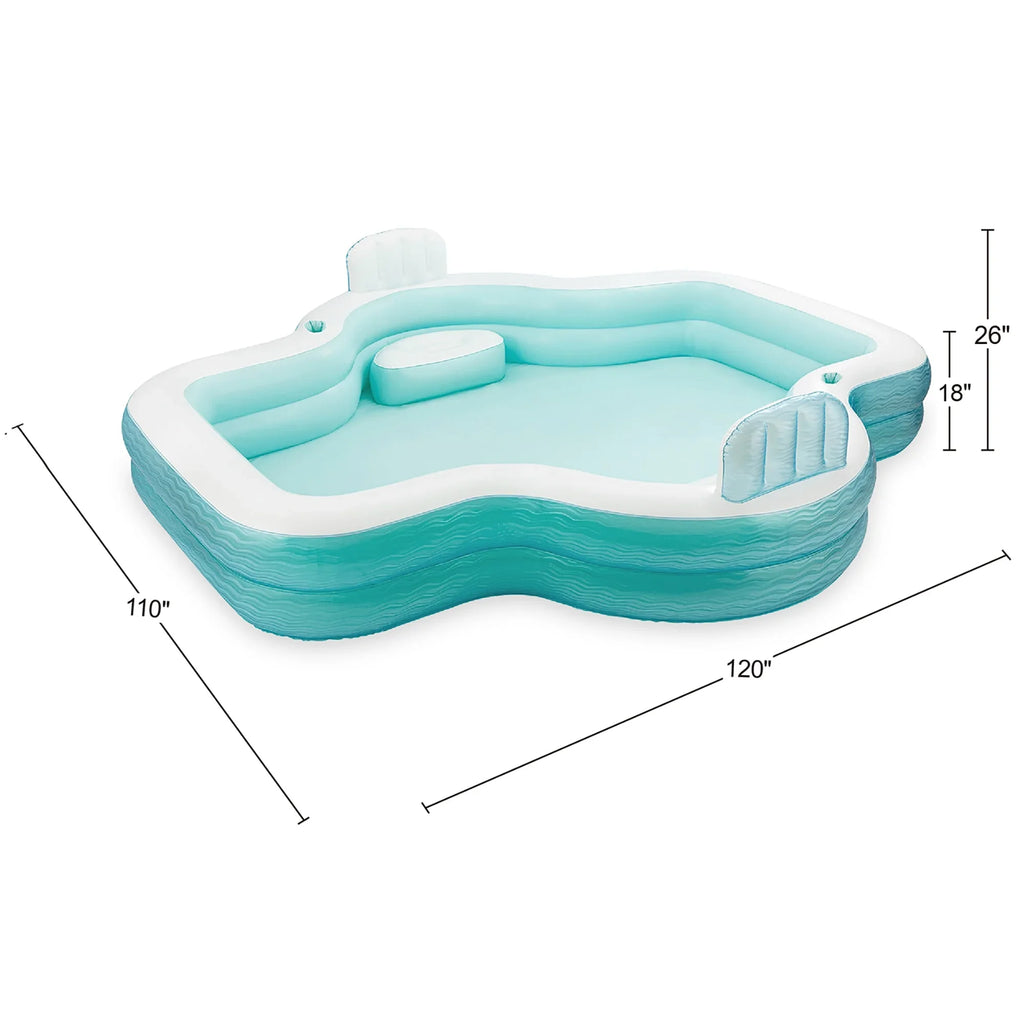 Inflatable Outdoor Party Holders, Funsicle: Cup Pool White, Lounge Comfortable Backrests, 10ft Teal - Pool, & 120x110x18", Shimmer Pool Family