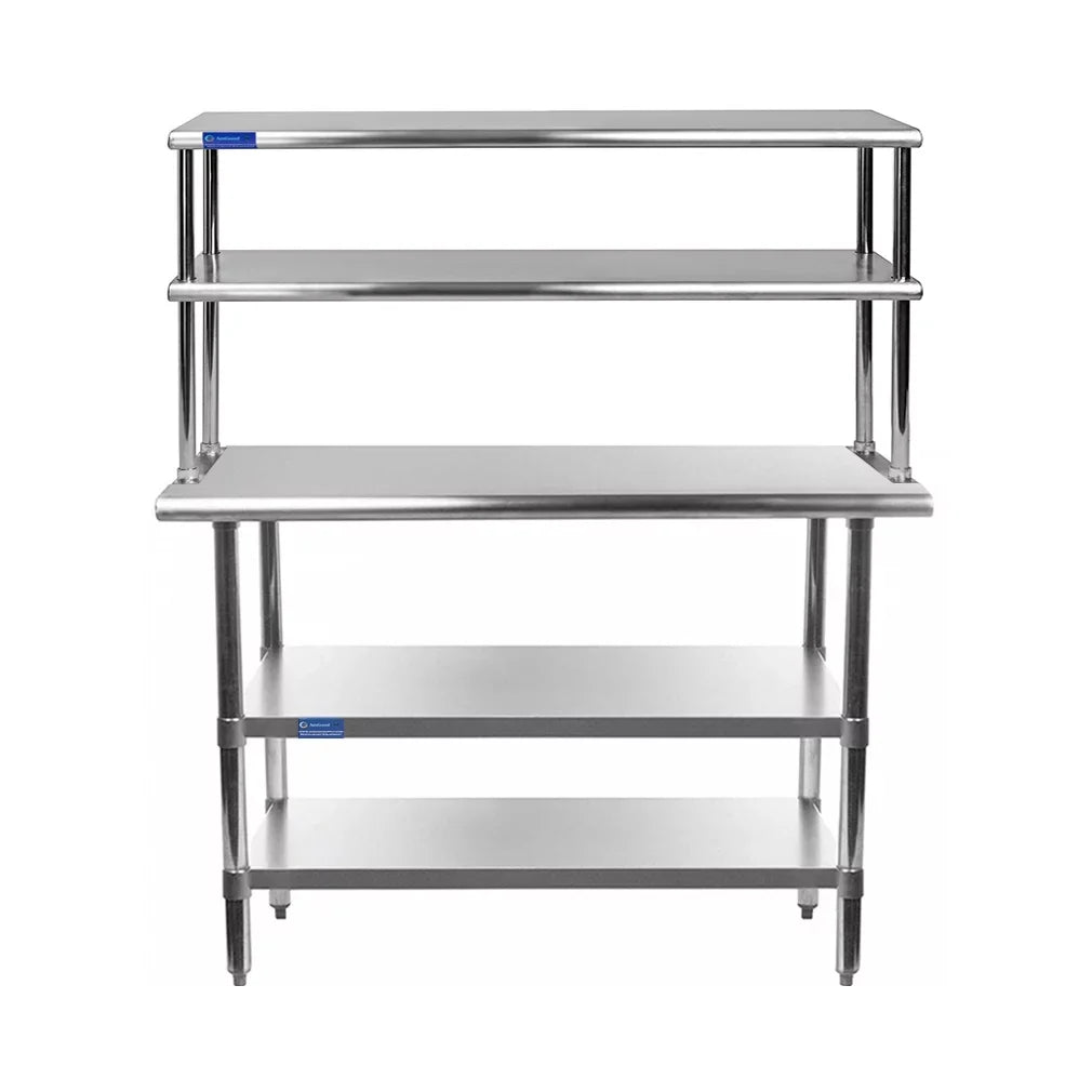 Steel Work 12" Table Double Kitchen x & Two Table 14" Wide Shelving Tier Overshelf | Shelves Prep With Metal Combo 60" | Stainless