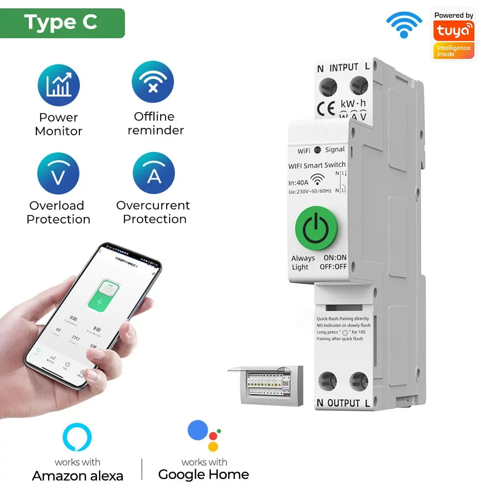 Htovila Protector Voltage Reclosing with Values Protections Assistant Voi Meter Automatic Settable Current Compatible Multifunctional APP Mobilephone for WiFi Intelligent Control
