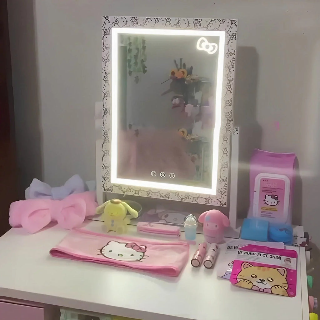 Lights 360 Impressions 3X Mirror Hello and Degree Touch (White) Quality and Frame Swivel Lighted with LED Magnification, Vanity Kitty Makeup Iron Tri Vanity with Tone Mirror Mirror, Cute