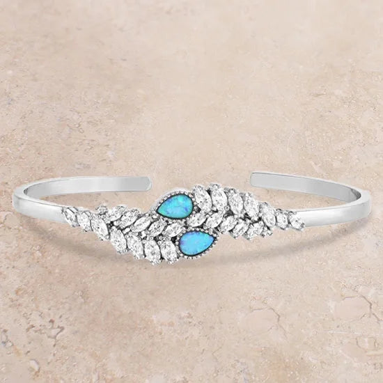 Mystic One Opal Size Silversmiths Montana Falls Crystal Women's Cuff Silver Bracelet