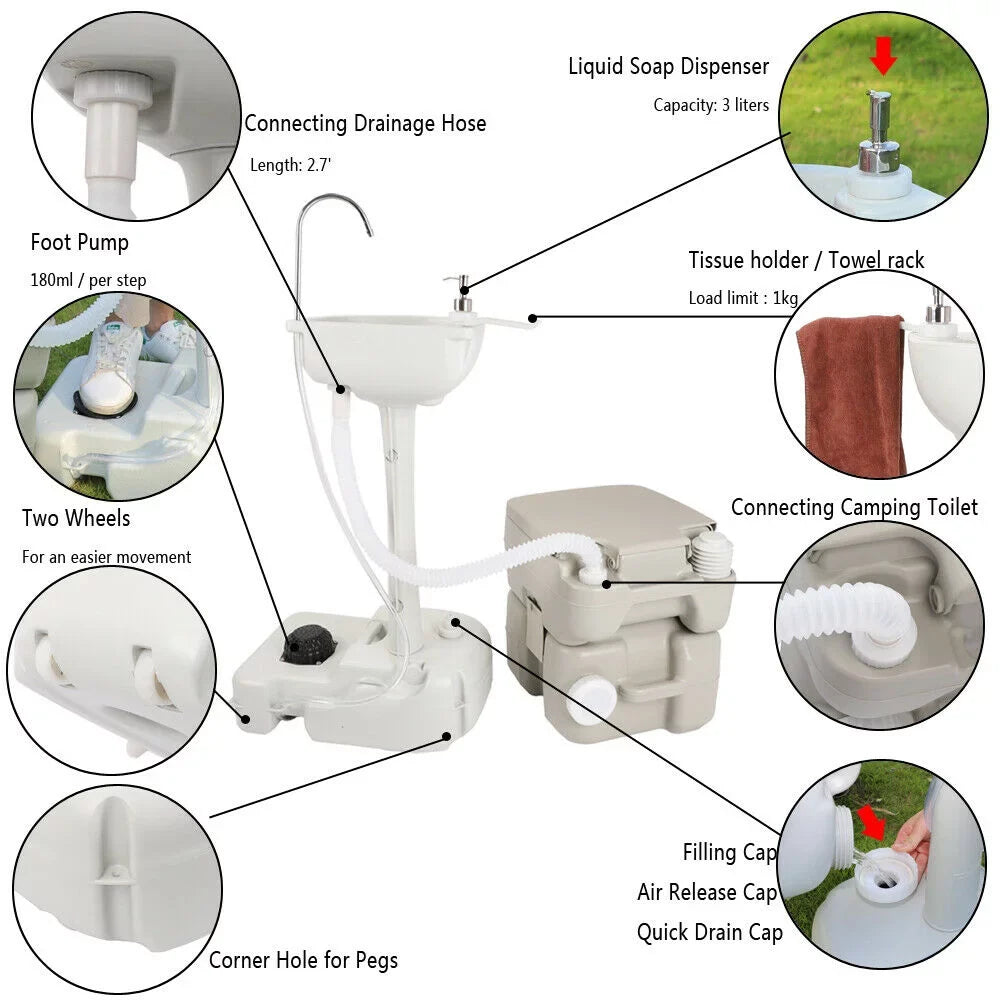 Tripper Camping Flushing Sink Boat Toilet Toilet Hand 5.3 5 Station Road and Camper Washing Portable RV Combo Gal Gal for