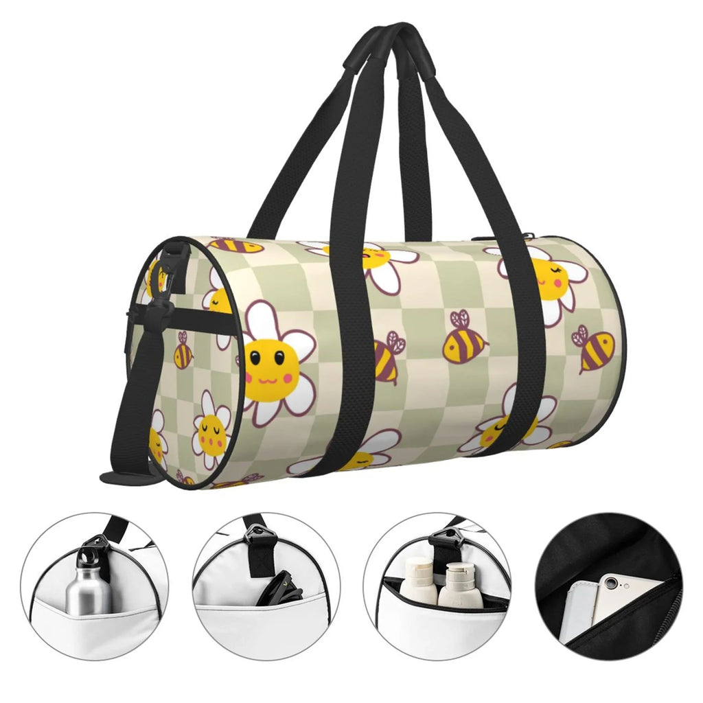 Weekenders ZICANCN Duffle Bag, Bag Bees Tote for Gym Sports Travel Bags Men Checkerboard Women Retro Daisies