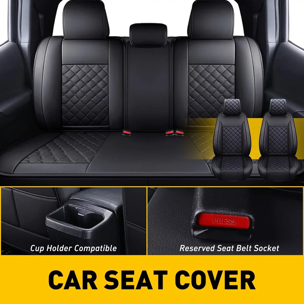 Set Toyota (Full Cab Full Seat for Leather 2007-2023 Covers Set, Black) With Crew Tacoma Fit Car Waterproof