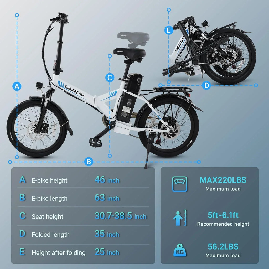 Electric Speed and 20MPH 40 VARUN Lithium with Miles Ebike Range Folding Wheels, Bike 500W Battery for 48V 20" - Stylish