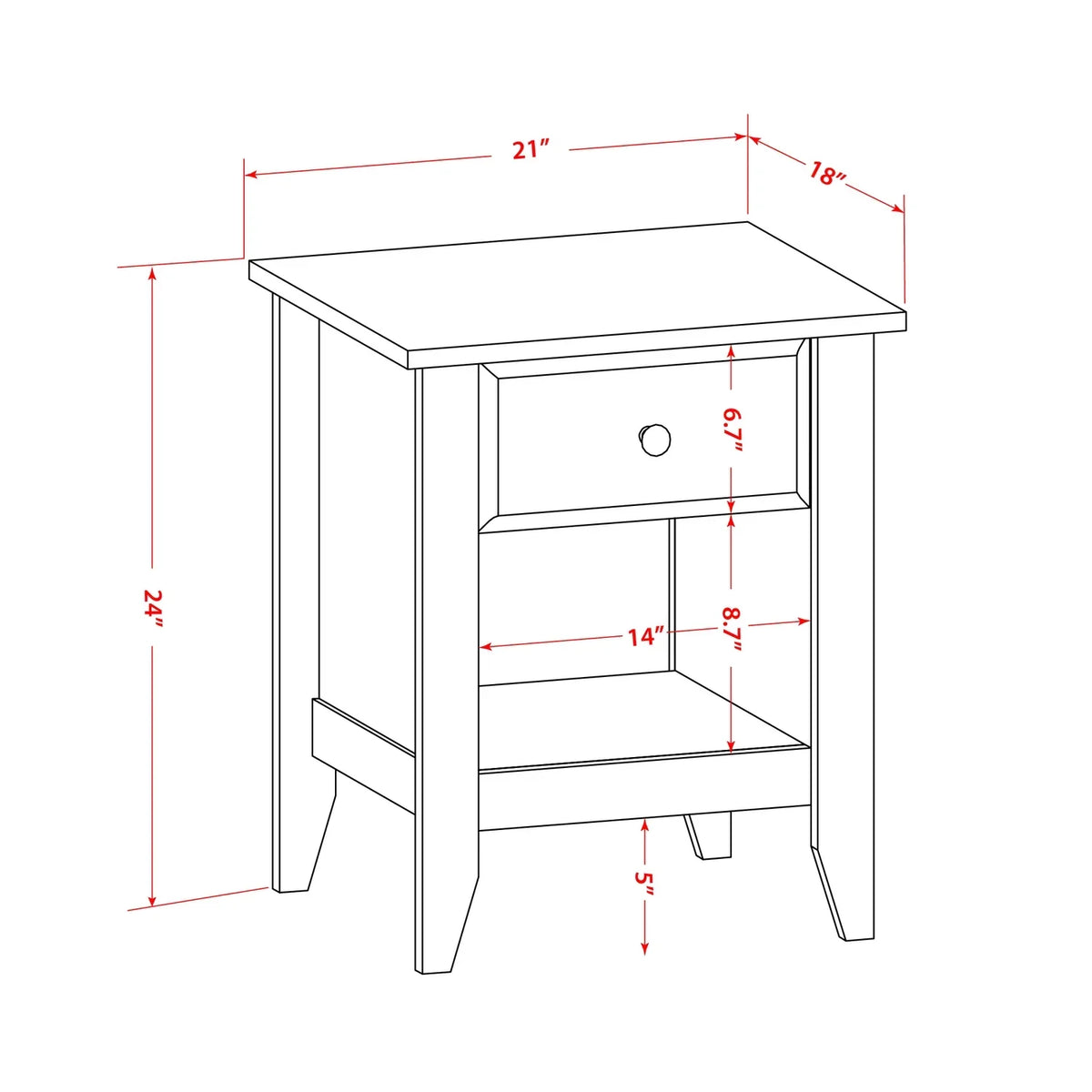 Drawer in Jacobean with 18" East Wood West Gallatin 1 Brown Furniture Nightstand