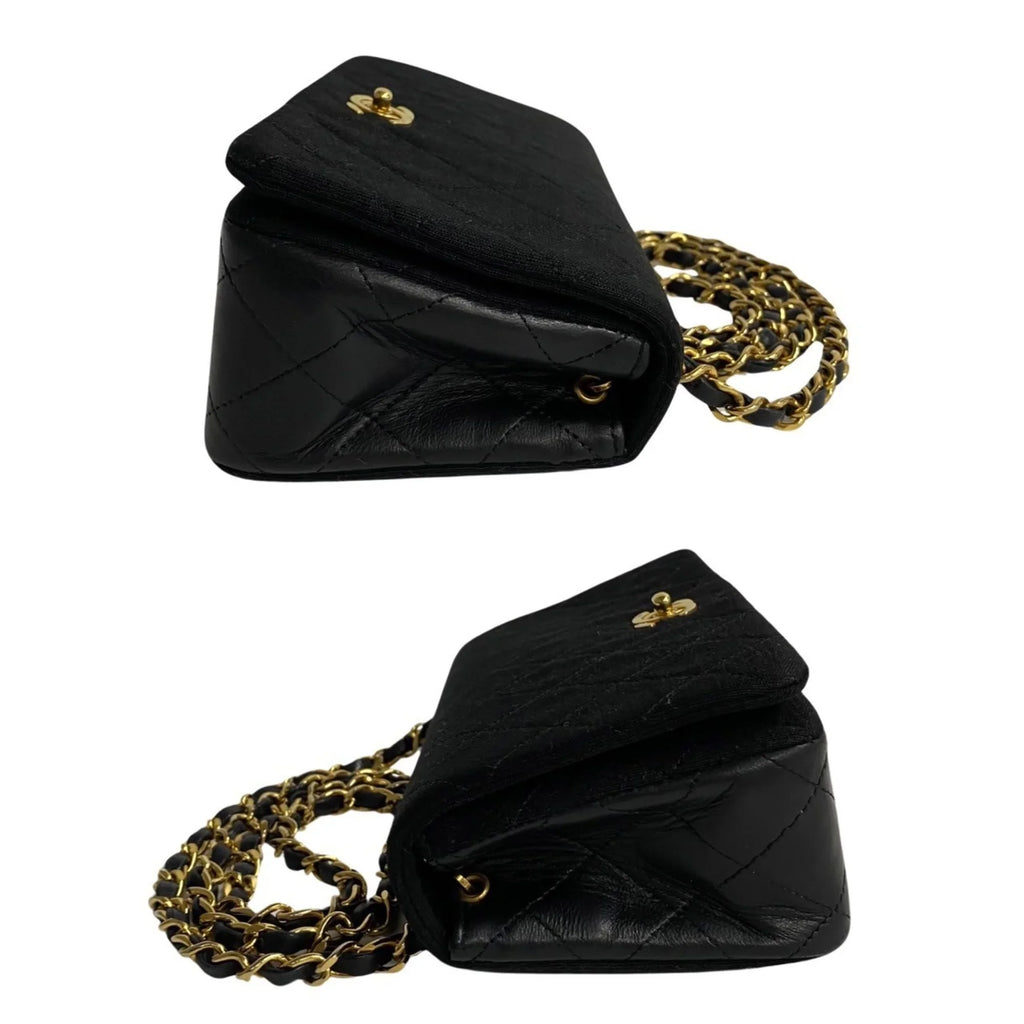 Bag Lambskin Turnlock Flap Chain Shoulder Pre-Owned (Good) Black CHANEL Matelasse 73960 Full Cotton