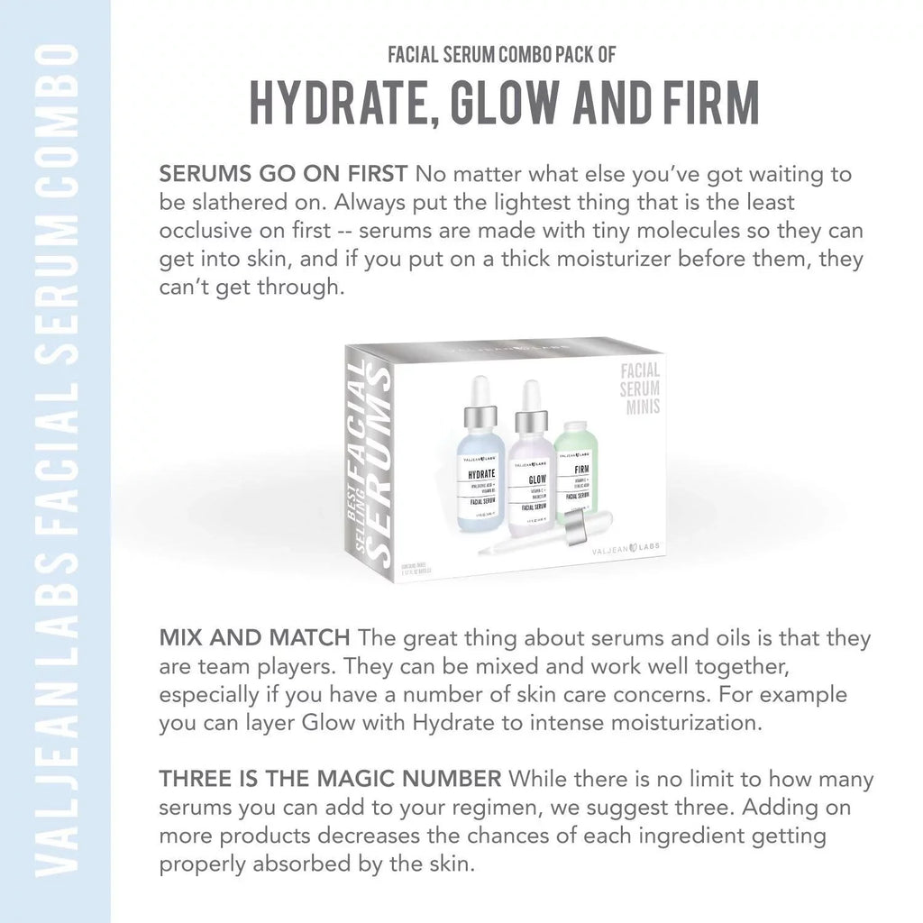Pack Facial Labs Supercharged, and - Paraben Ingredients Firm Combo Serum, Cruelty Valjean of Skincare Bottles - Free, Glow, Free, Hydrate, Targeted 1oz