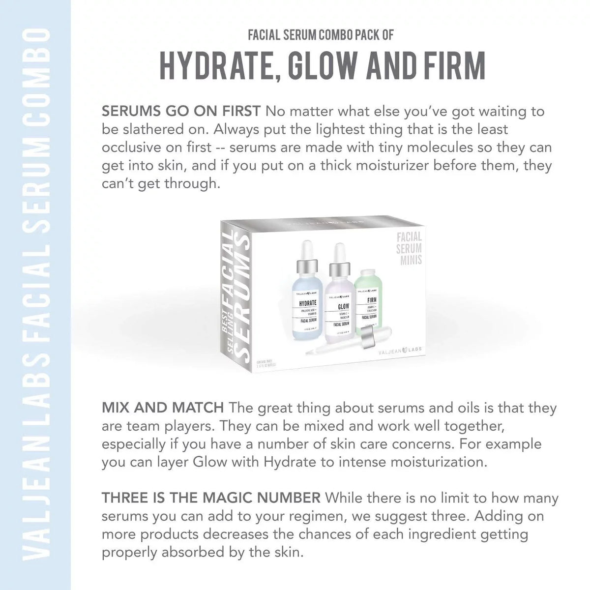 Pack Facial Labs Supercharged, and - Paraben Ingredients Firm Combo Serum, Cruelty Valjean of Skincare Bottles - Free, Glow, Free, Hydrate, Targeted 1oz