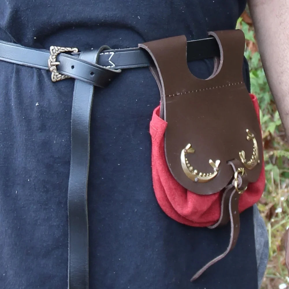 Medieval-Inspired Carrying - for Royal Design Secure Replicas Rich for Armory Valuables Closure Red Adjustable Red Elegance Pouch Suede Royal Fit Belt Court Handmade Small Perfect