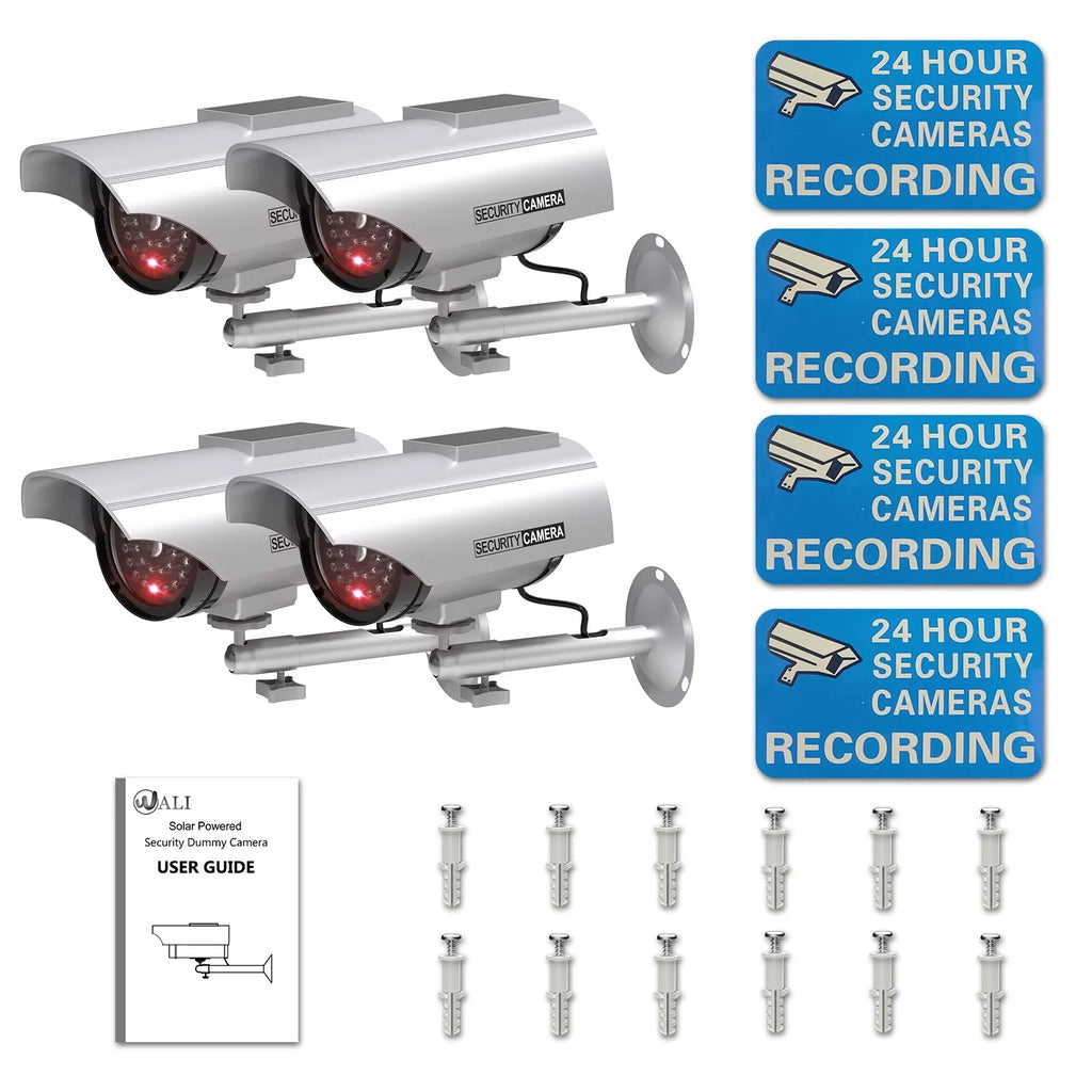 with Surveillance 1 Bullet Indoor (SOLTC-S4), Simulated Camera Silver Fake Outdoor Security Dome Dummy WALI 4 Powered Packs, Decal Solar LED CCTV Sticker Alert Security Light,