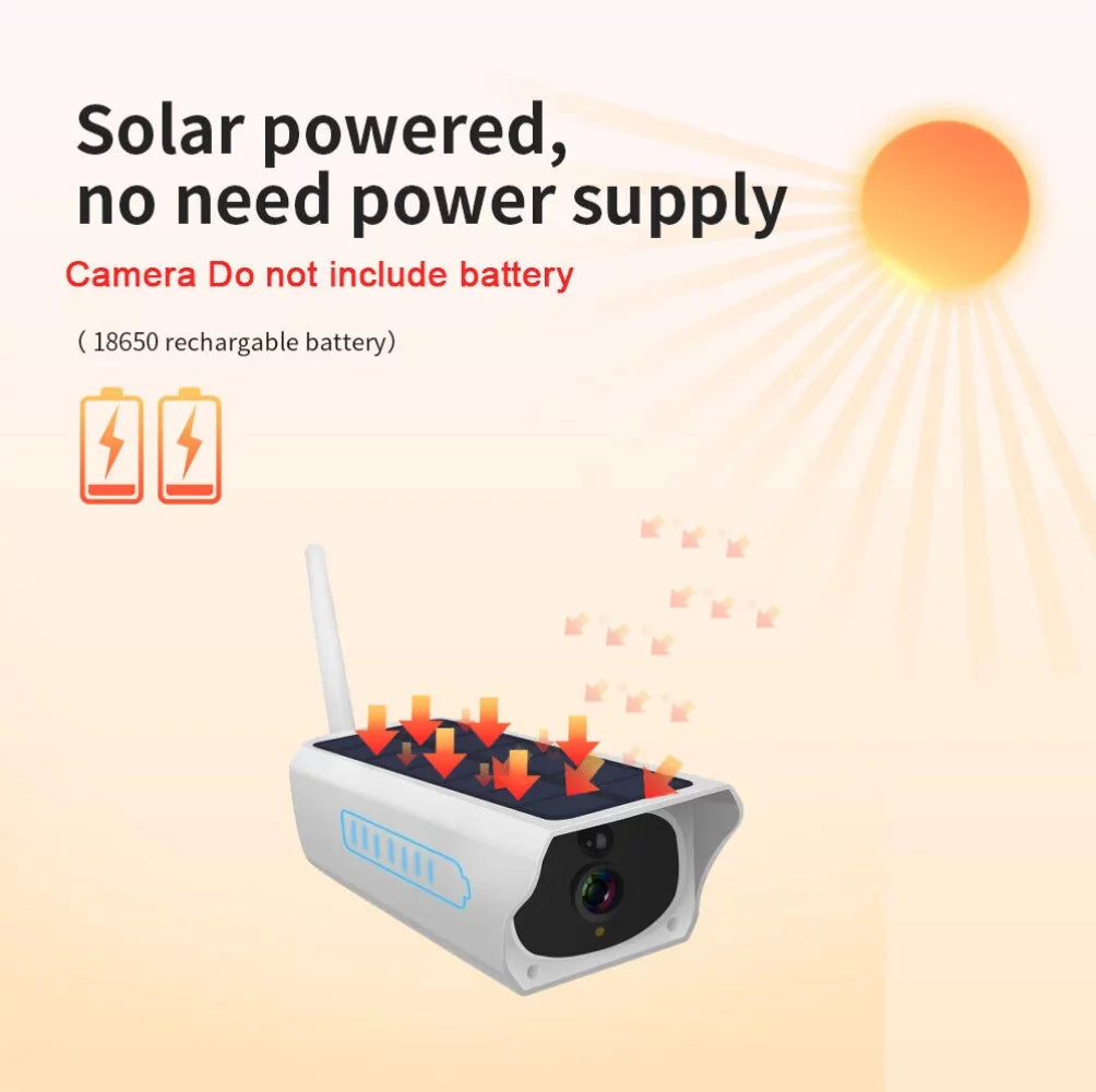 WiFi Surveillance Camera, Solar Battery Cameras, IP Waterproof, Powered Camera Energy 1080P Security Detection, Powered, Motion Wireless Rechargeable Video Outdoor