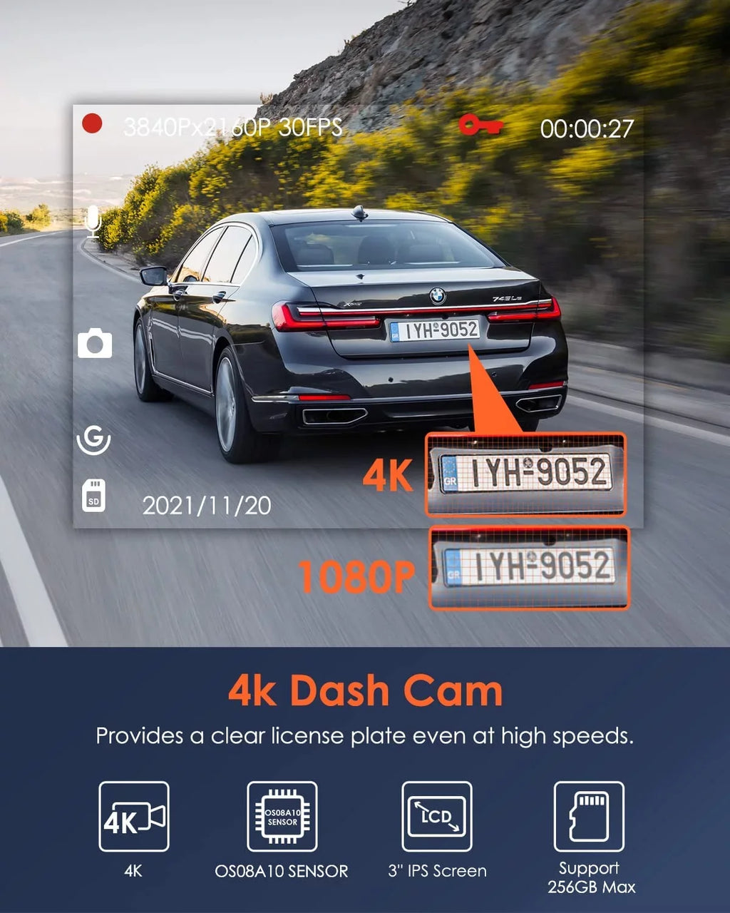 WiFi G-sensor Night W) for 5 Ghz/2.4Ghz WDR, Cars, Superior (X4S with Vantrue 2160PX30FPS Dash Car Cam Cam Dash UHD GPS, Camera and Vision APP, 24/7 Monitor, 4K Parking Wireless with Vantrue