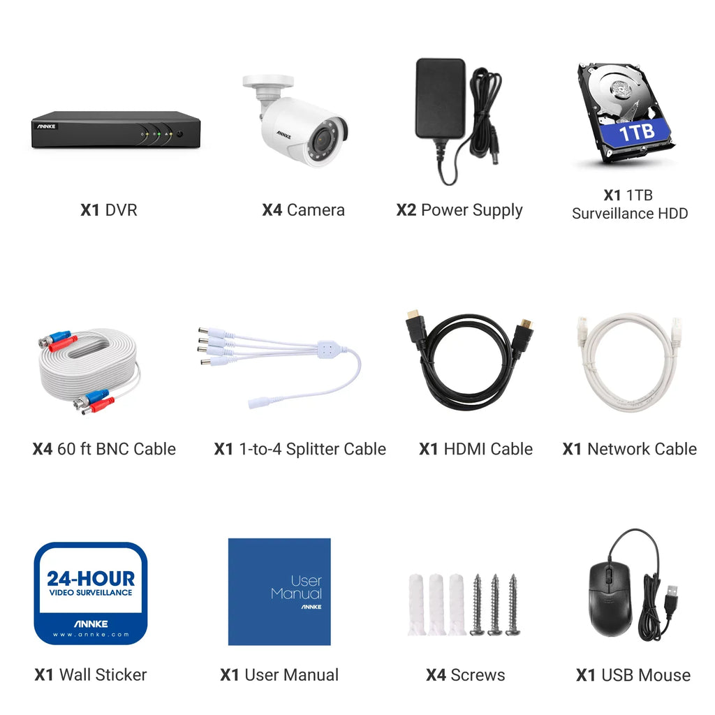 with DVR 8CH Email Night System Detection, Hard Cameras, with Alert H.265+ Vision, (4) Wired ANNKE 100ft 1 Surveillance Lite Security Weatherproof Drive and 5MP 1080p Human/Vehicle Camera AI TB 5-in-1