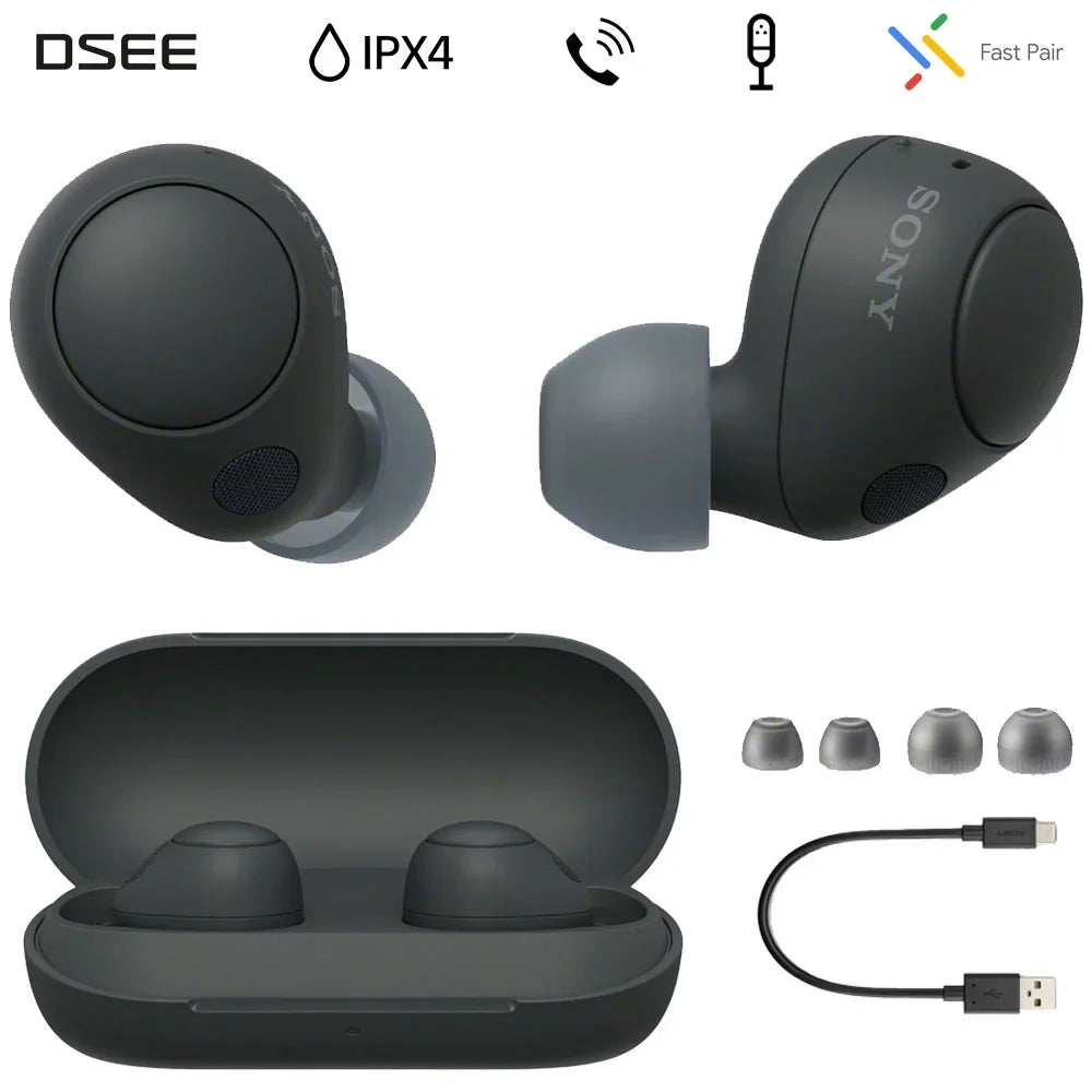 IPX4 Mic Wireless and Noise with Sony WF-C700N Headphones Resistance, Black in-Ear Canceling Box Bluetooth Open Earbud Truly Water