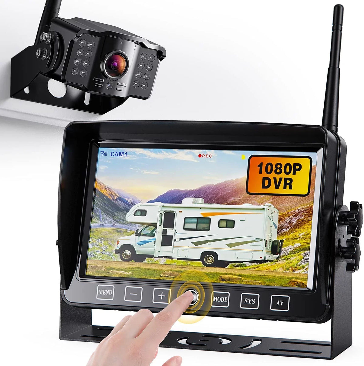 DVR Wireless Trailer, Camper, Pickup Monitor Xroose for RV 7” Rear + Range Button Camera Backup Long View Truck Extra 1080P with Signal Touch Camera CM1 Monitor Kit Recorder Motorhome for