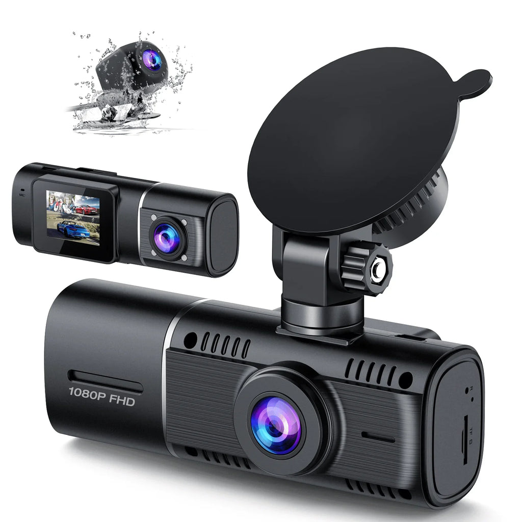 Dash Vision Camera Front Parking Inside Rear Way Three Camera Motion 3 Triple TOGUARD IR Detection Accident Car Monitor with and Cam Dash Channel Lock Night 1080P