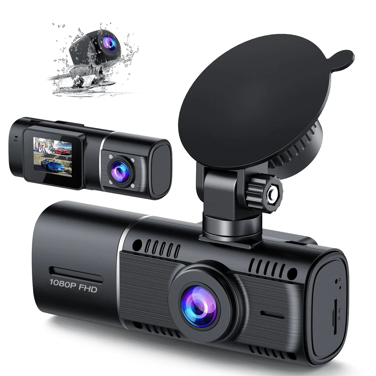 Dash Vision Camera Front Parking Inside Rear Way Three Camera Motion 3 Triple TOGUARD IR Detection Accident Car Monitor with and Cam Dash Channel Lock Night 1080P