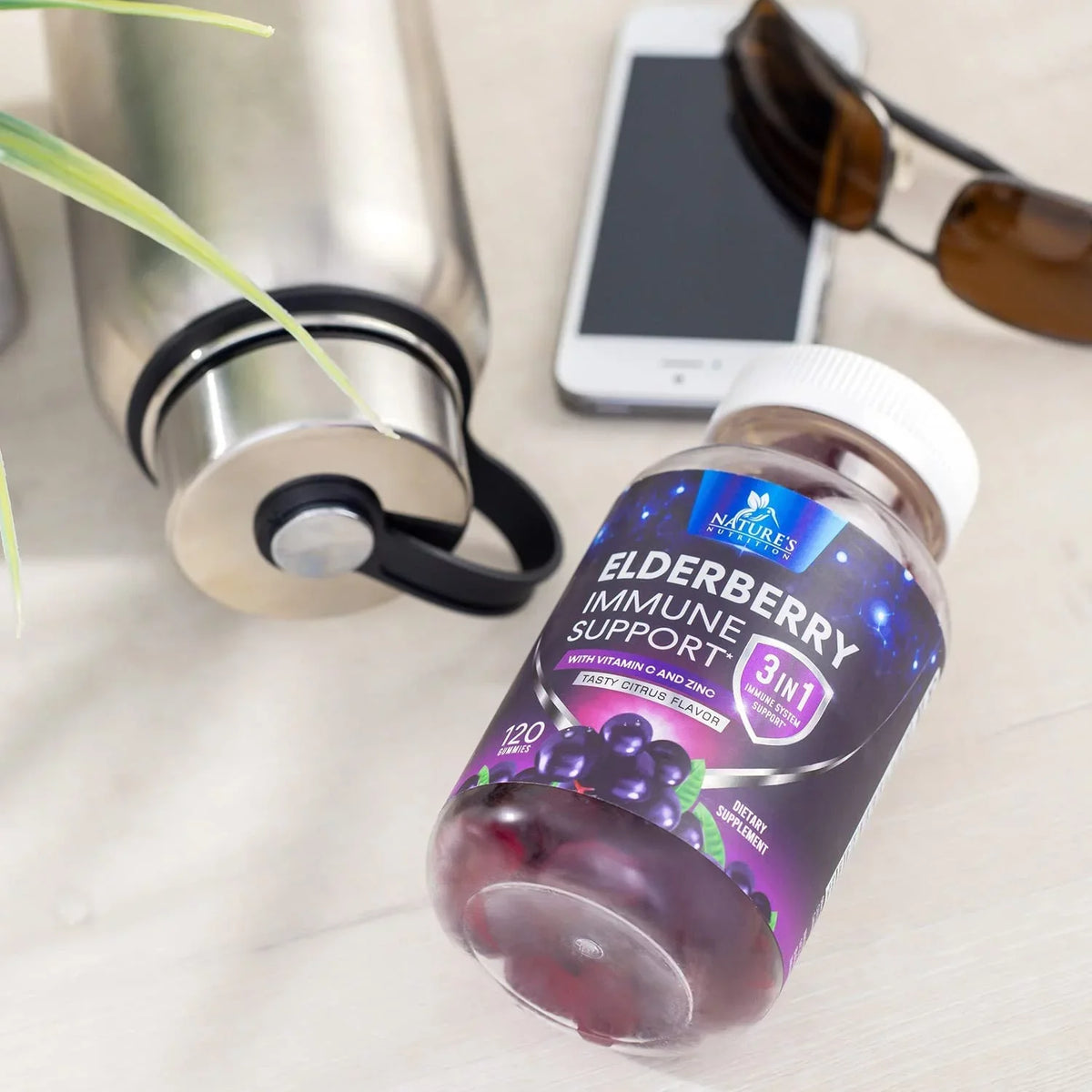 Black Nature's Vitamin Gummies Gummies Vitamin Elderberry Kids Elderberry - Gluten Zinc, - Free Sambucus for Support 120 Supplement, with Gummy Adults C Immune & Gummies Immune and Non-GMO