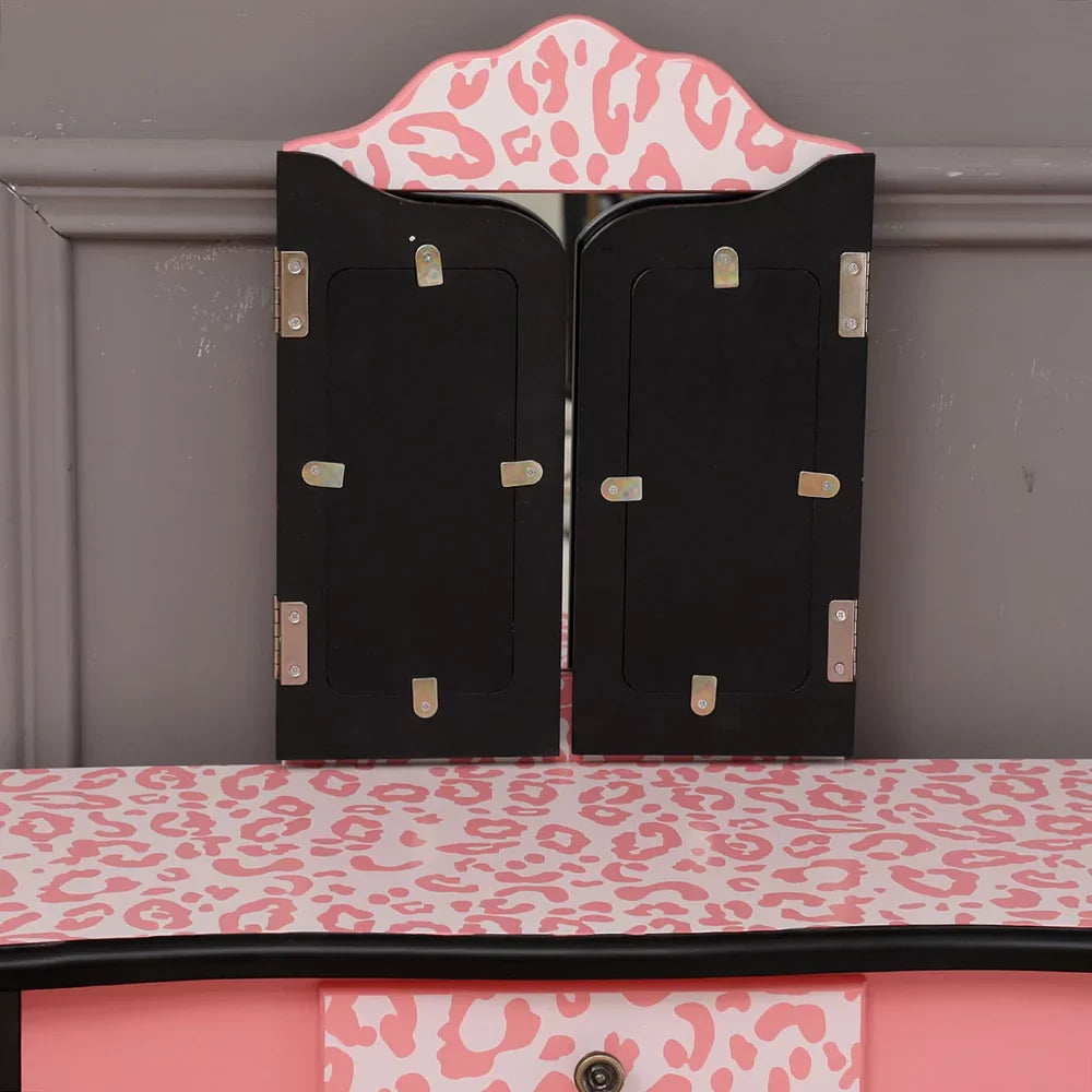 with Dressing Organizer, Table Bedroom Topcobe 2 Vanity Girls, with Removable Stool Desk for Pink Set Makeup Vanity Mirror Drawers Table with Makeup Table