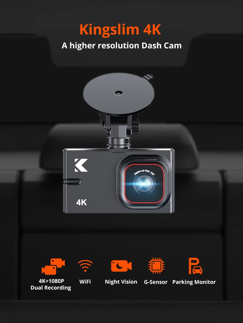 Rear 4K with Front Cam and Version] Dash Dual 256GB Vision 1080P Parking - Monitor, with Cam Cars, for Dash Pro Rear and Camera and D2 WiFi Supported[Upgraded Front Dashboard Kingslim Night Car 4K