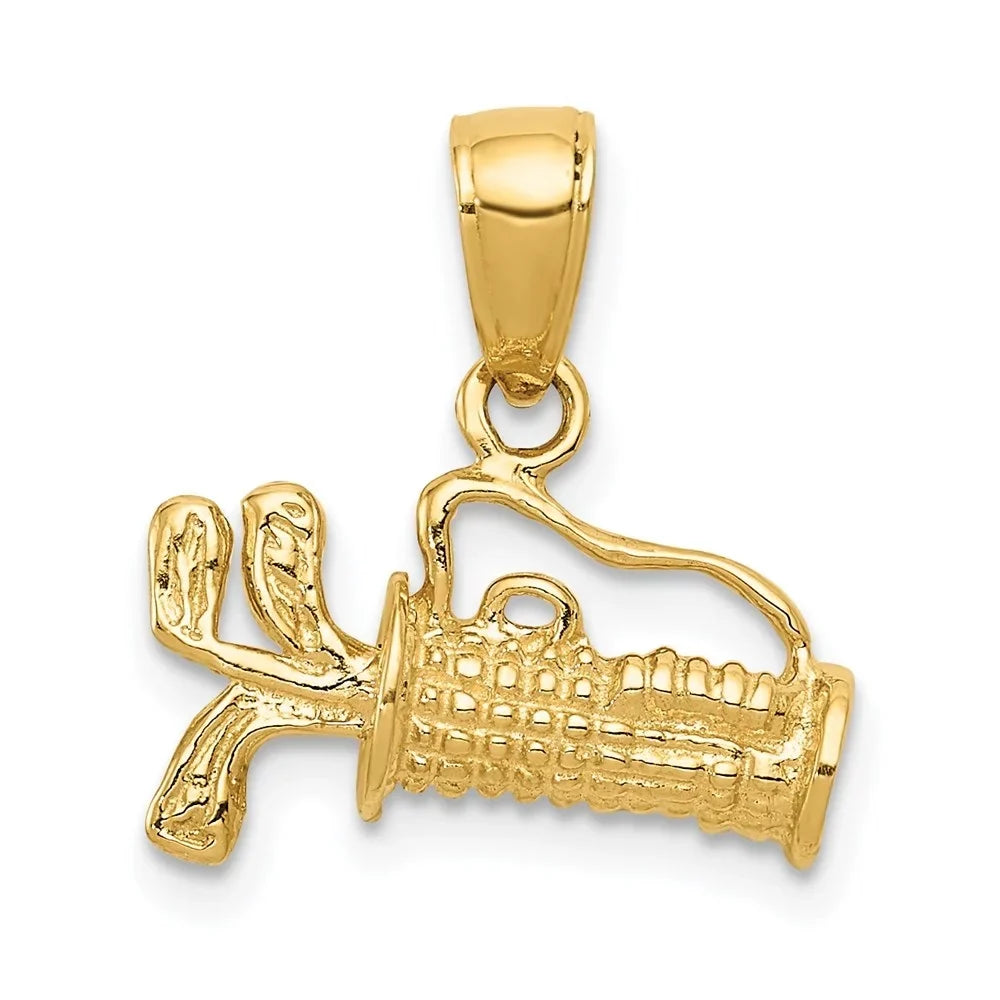 Yellow for with Women Pendant 3-Dimensional Golf (L-16 mm,W-14 Auriga 14K Gold Bag Clubs mm) Charm Polished