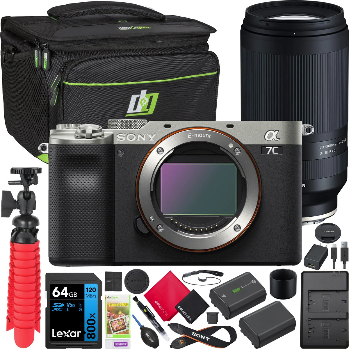 &Dual RXD A047 &Kit Card+ Accessories Battery Extra Body Tamron + Charger+ Bag Di F4.5-6.3 a7C Full Tripod Gear with III Sony Camera Bundle 70-300mm Mirrorless Lens ILCE-7C/S Deco Frame 64GB Silver +