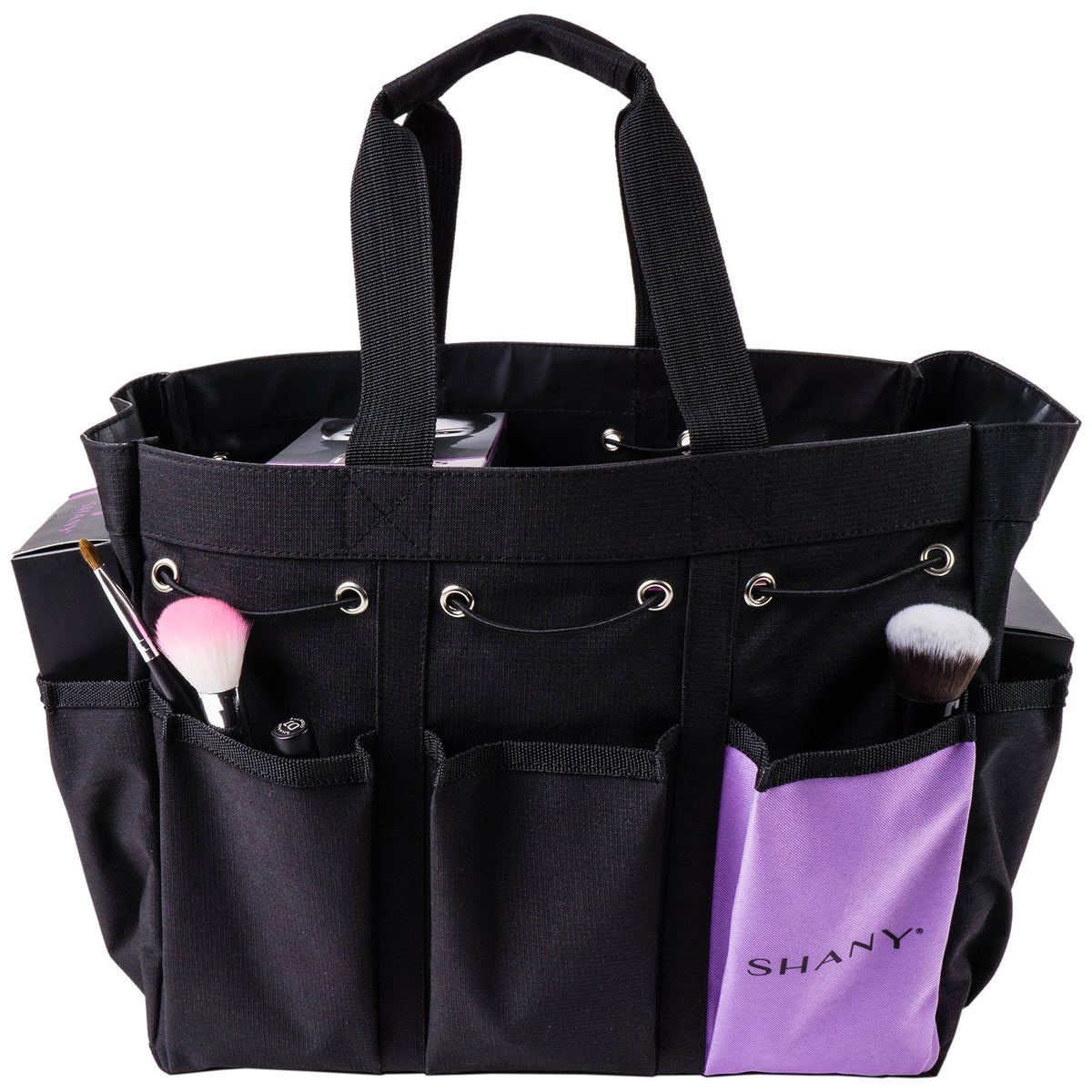 8 with Organizer Pockets Large External Bag â Black SHANY Handbag Beauty Canvas and Travel Tote and Handles Makeup â Two-Tone 2