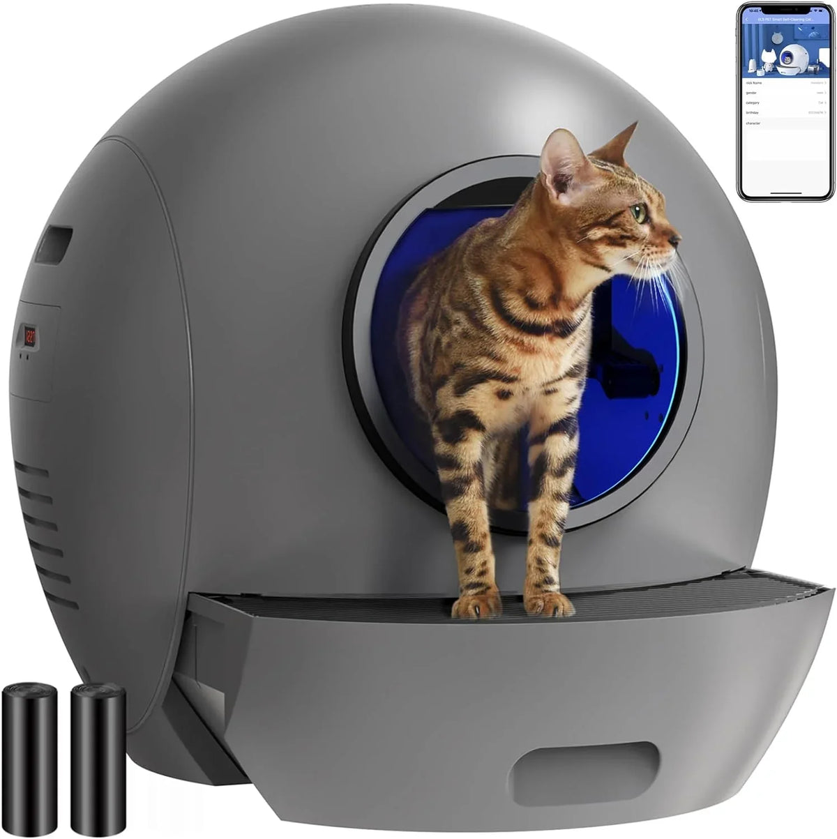 Litter Box Cats Cat Cleaning Litter Self Control ELS Cat Multiple PET for Automatic Version] [Upgraded Box APP